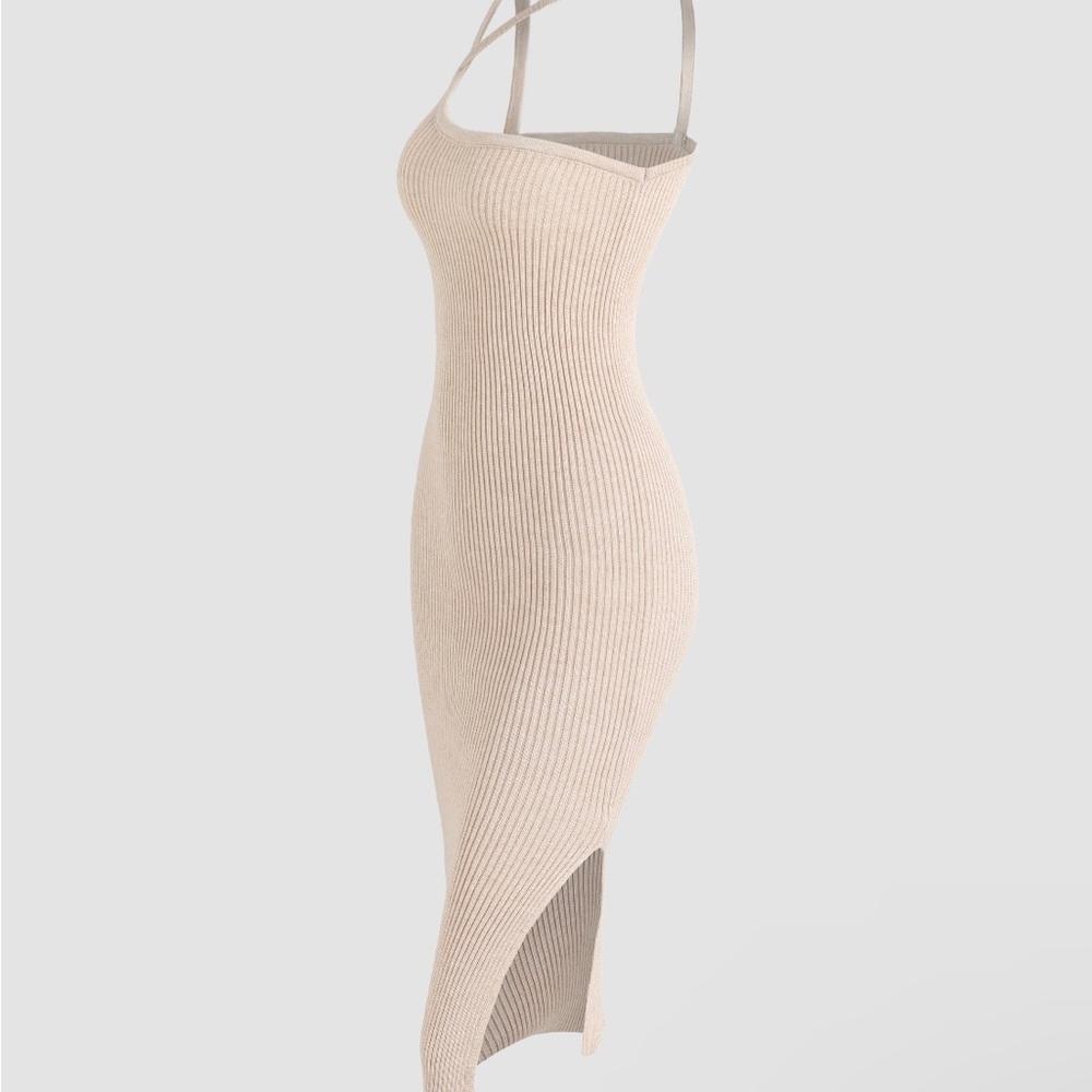 CIDER solid rib knit slit maxi dress